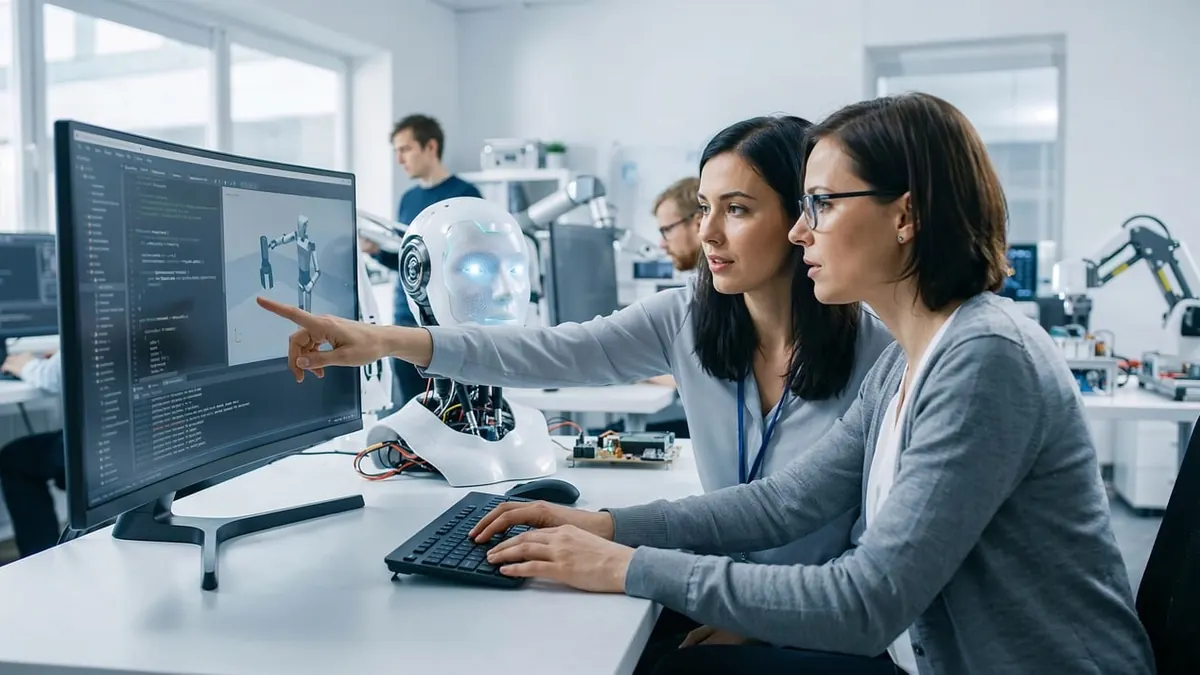 Imagem ilustrativa: Mulheres trabalhando com tecnologia e inteligência artificial em um ambiente profissional